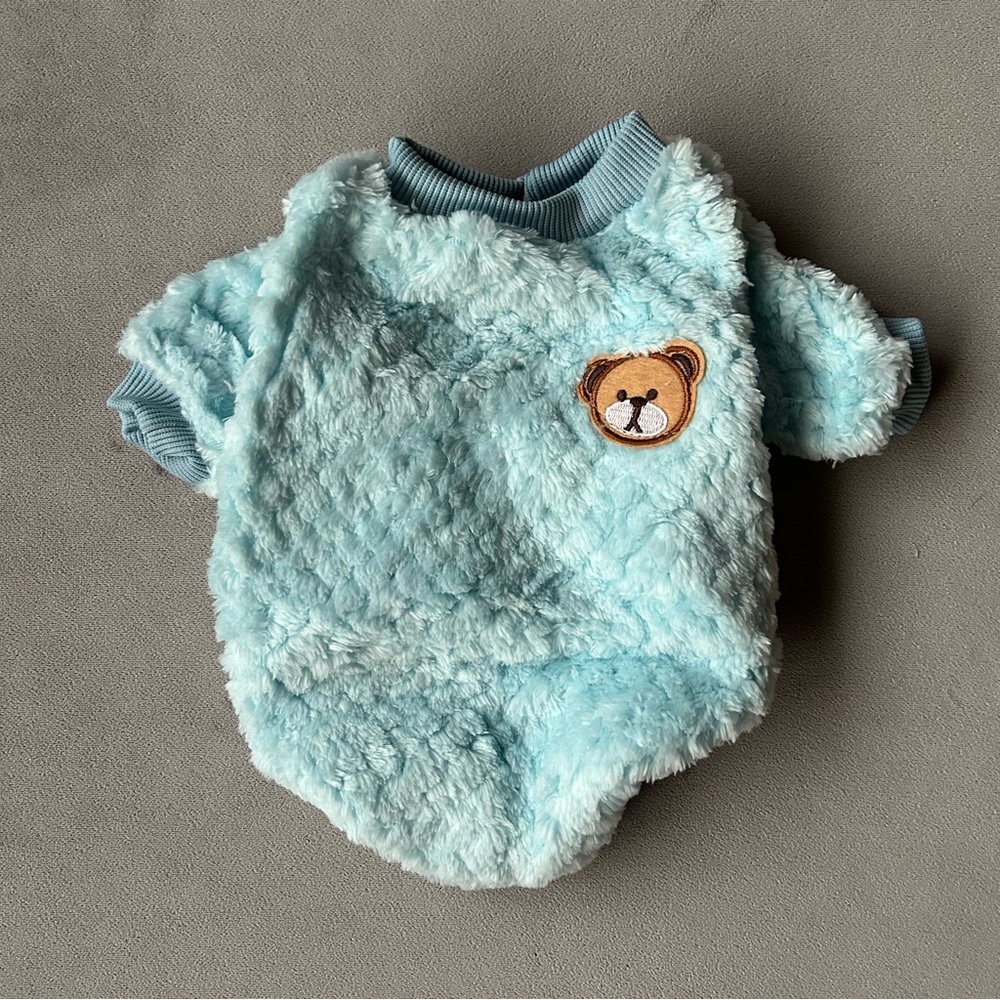 Plush Dog Sweater ~ Blue with Bear Embroidery ~ Size Medium ~ Brand New!